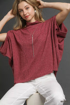 Umgee Textured Mock Neck Relaxed Top