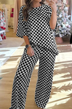 Rose Checkered Print Half Sleeve Tee 2pcs Lounge Pant Set