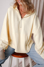 Orange Half Zipper Kangaroo Pockets Drop Shoulder Hoodie