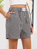 Gingham Elastic Waist Casual Shorts
