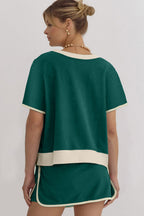 Black Colorblock Edge Drop Shoulder T Shirt and Skort 2Pcs Set