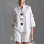 Women's Solid Color 3/4 Sleeve Top & Shorts Two-Piece Set