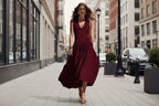 Sleeveless V-Neck Button Dress – Elegant Cotton-Linen Maxi Dress