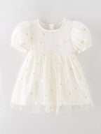 Children's Embroidered Floral Tulle Dress with Lace Detail