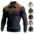 Notched-collar Patchwork Knit Top With Embroidered Zipper Hoodie