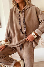 Smoke Gray Drawstring Pullover Hoodie and High Waist Pants Corduroy Suit