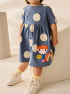 Children's Cute Cartoon Applique Polka Dot Dress