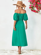 Off-Shoulder Puff Sleeve Smocked Maxi Dress