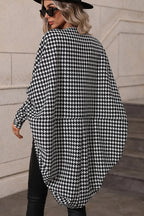 Black Houndstooth Print Open Front Long Dolman Kimonos