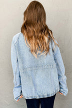 Myosotis Elastic Hem Collared Zip Up Denim Jacket