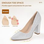 IDIFU Womens Size 6.5 Silver Glitter 4" Chunky Heel Pointed Closed Toe Shoes