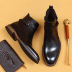 Men's Genuine Leather Square Toe Ankle Boots