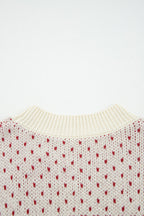 Red Contrast Color Pattern Lantern Sleeve Sweater