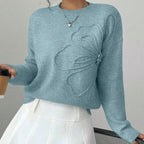Women's Elegant Floral Sweater - Crew Neck Long Sleeve Casual Pullover
