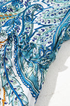 Blue Bohemian Paisley Floral V Neck Short Sleeve Mini Dress