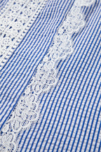 Sky Blue Stripe Lace Patchwork Crew Neck Tank Top