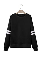 Fiery Red Preppy Striped Sleeve Loose Sweatshirt