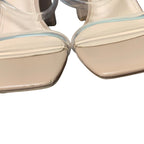 Athlefit Womens Size 7.5 Tan Open Toe Clear Strap 3.5" Heel Slip On Sandal Shoes