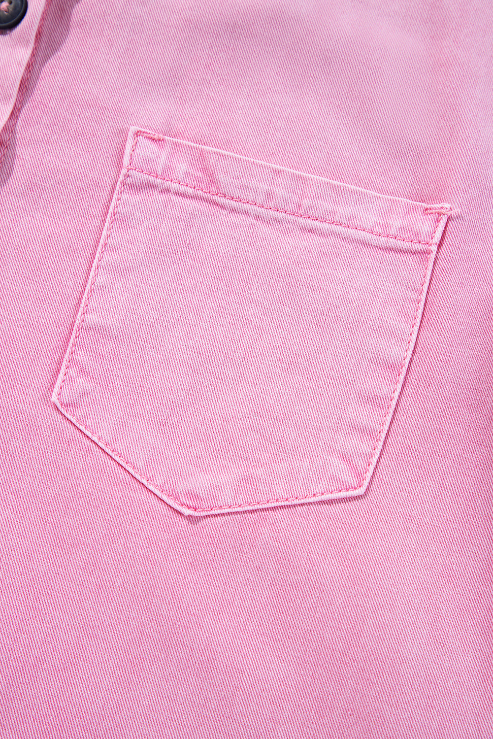 Pink Double Chest Pocket Denim Shirt Dress