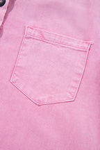 Pink Double Chest Pocket Denim Shirt Dress