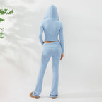 Women’s Knitted Hooded Two-Piece Set – Cardigan & High-Waisted Pants Suit