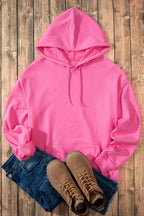 Valerian Solid Kangaroo Pocket Drawstring Loose Fit Hoodie
