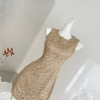 Women's Slim Fit Club Dress - New Gold Thread 3D Embroidery Midi Formal Gown