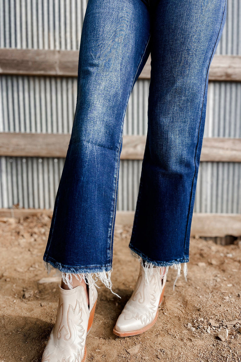 Beau Blue Mineral Wash Raw Hem High Waist Flared Jeans