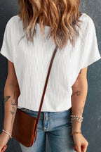 Mist Green Waffle Knit Boat Neck Short Sleeve Top