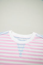 Casual Stripe Oversize Dolman Sleeve Patchwork T Shirt
