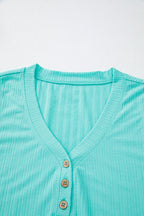 Gossamer Pink Ribbed Button V Neck Tank Top and Shorts Set