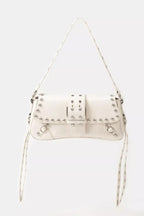 Fame Glossy Faux Leather Rivet Trim Shoulder Bag