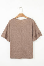 DUNE Solid Colour V-Neck Double Layer Sleeve Loose T-Shirt