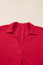 Fiery Red Plus Size Smocked Cuff Dolman Oversized Tunic Blouse