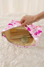 Pink Western Cowboy Boots Print Corduroy Makeup Bag