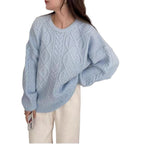 Thickened Relaxed-fit Cable-knit Crew-neck Sweater That Flatters Your