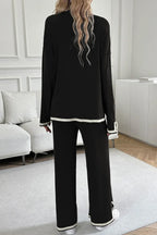 Devine Contrast Trim Round Neck Top and Pants Set