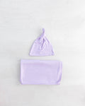 Baby Girl Swaddle Set - Newborn Blanket, Hat and Headband - Purple
