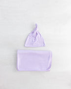 Baby Girl Swaddle Set - Newborn Blanket, Hat and Headband - Purple
