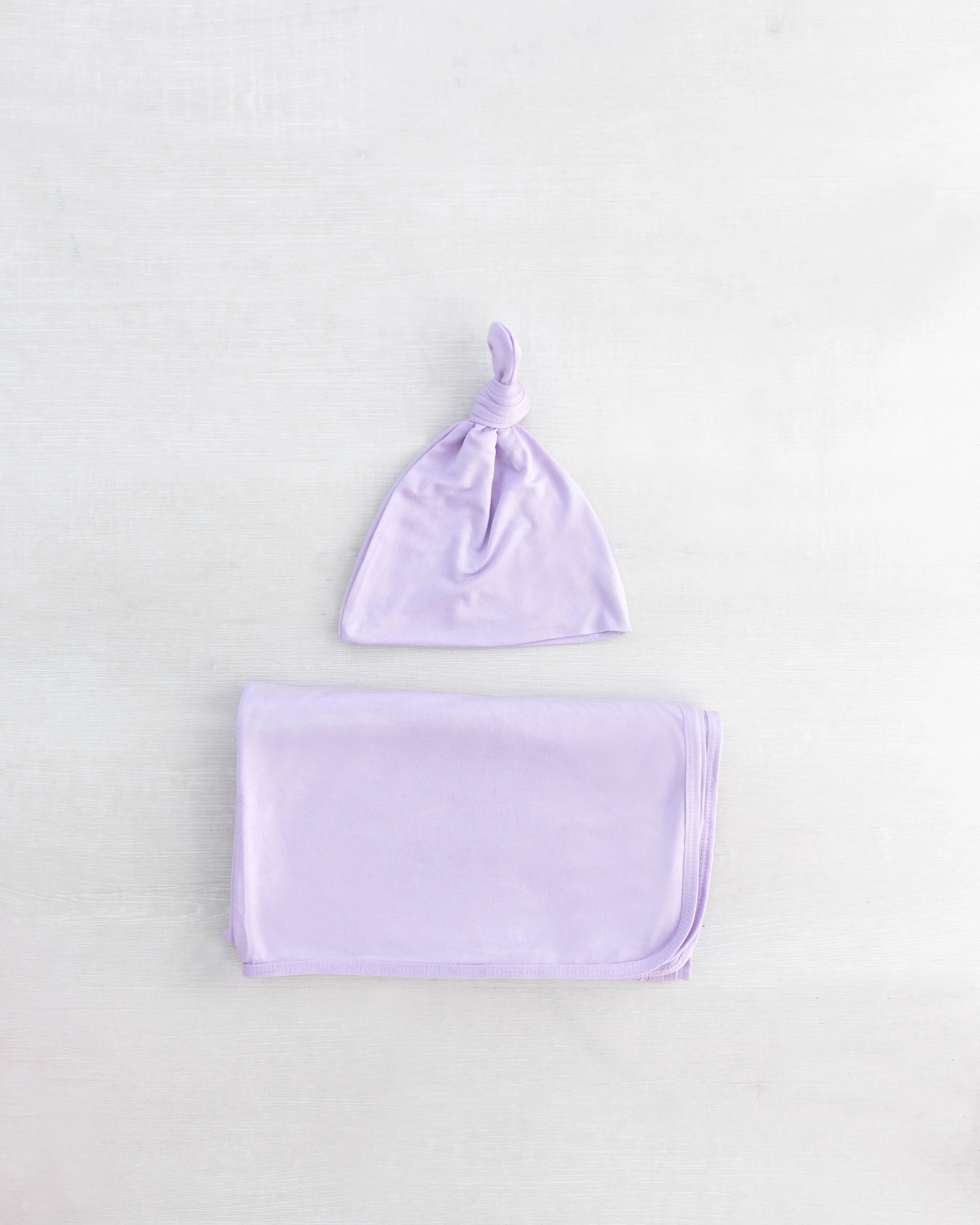 Baby Girl Swaddle Set - Newborn Blanket, Hat and Headband - Purple