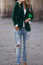 One-Button Lapel Collar Long Sleeve Blazer for Women