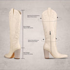 Vomira Womens Size 10 Cream Embroidered Knee High 4" Heel Cowboy Boot Shoes
