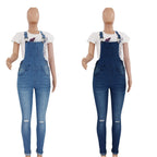 Womens Ripped Washed Denim Overalls