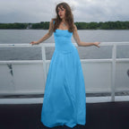 Off-neck Pleated Stitching High Waist Slimming Solid Color Sling Dress