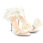 New Iadore Womens Size 10 White Wedding Satin Rose Open Toe 4.5" High Heel Shoes