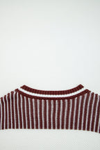 Brown Two Tone Striped Patchwork Drop Shoulder Sweater
