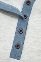 Beige Plus Size Contrast Denim Patchwork Cuffed Sleeve Polo Tee