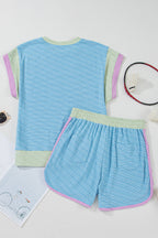 Beau Blue Colorblock Cap Sleeve Top and Shorts Set
