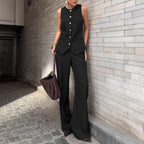 Women's Elegant Sleeveless Vest & Wide-Leg Pants Set – Office 2-Piece