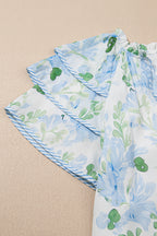 Sky Blue Floral Contrast Edge Layered Short Sleeve Mini Dress